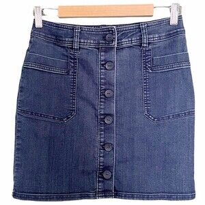 PrAna Button Front Denim Jean Skirt Organic Cotton Medium Wash Women’s Size 2